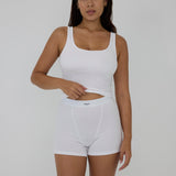 Ribbed Boyfriend Shorts - White
